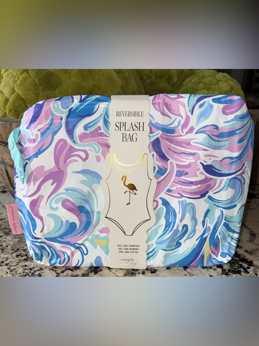 NWT Simply Southern Reversible Splash Bag In Watercolor